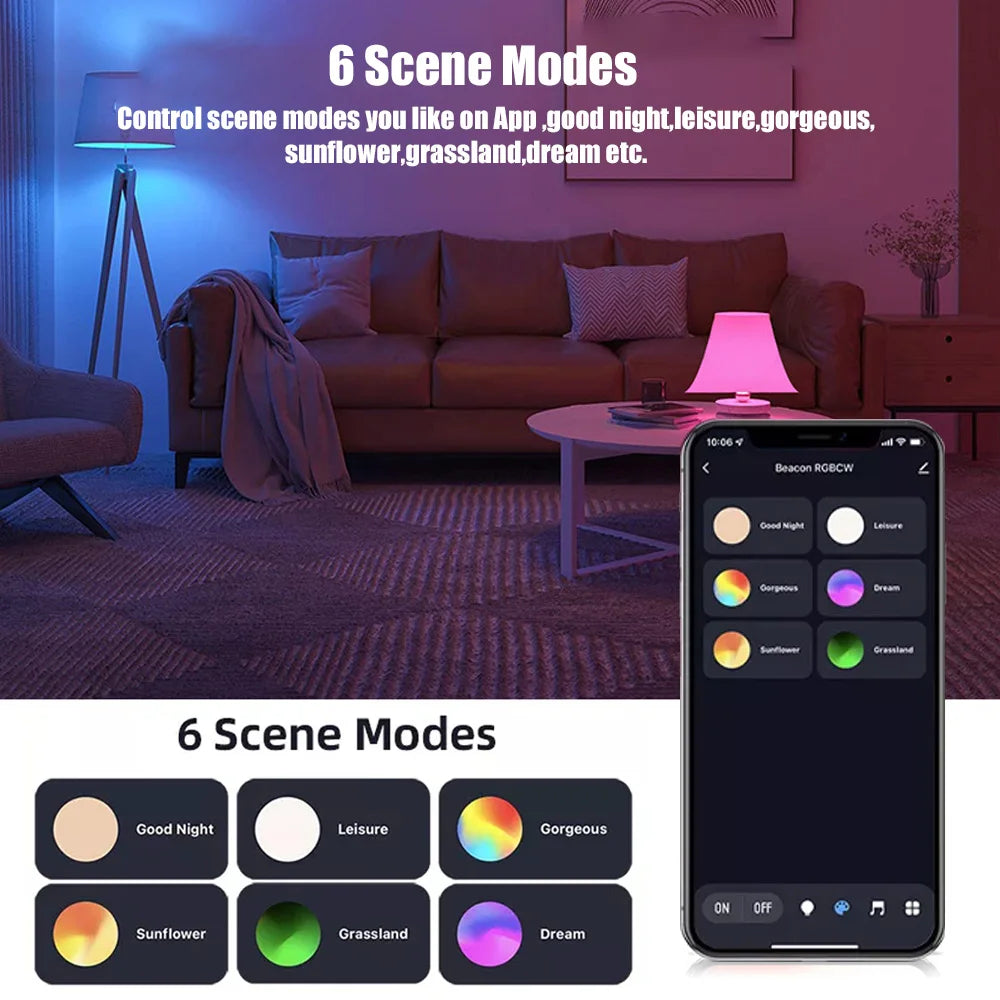 Bluetooth Smart LED Bulb – E27 RGB + Warm & Cool White, 15W Tuya App Control (85–265V)