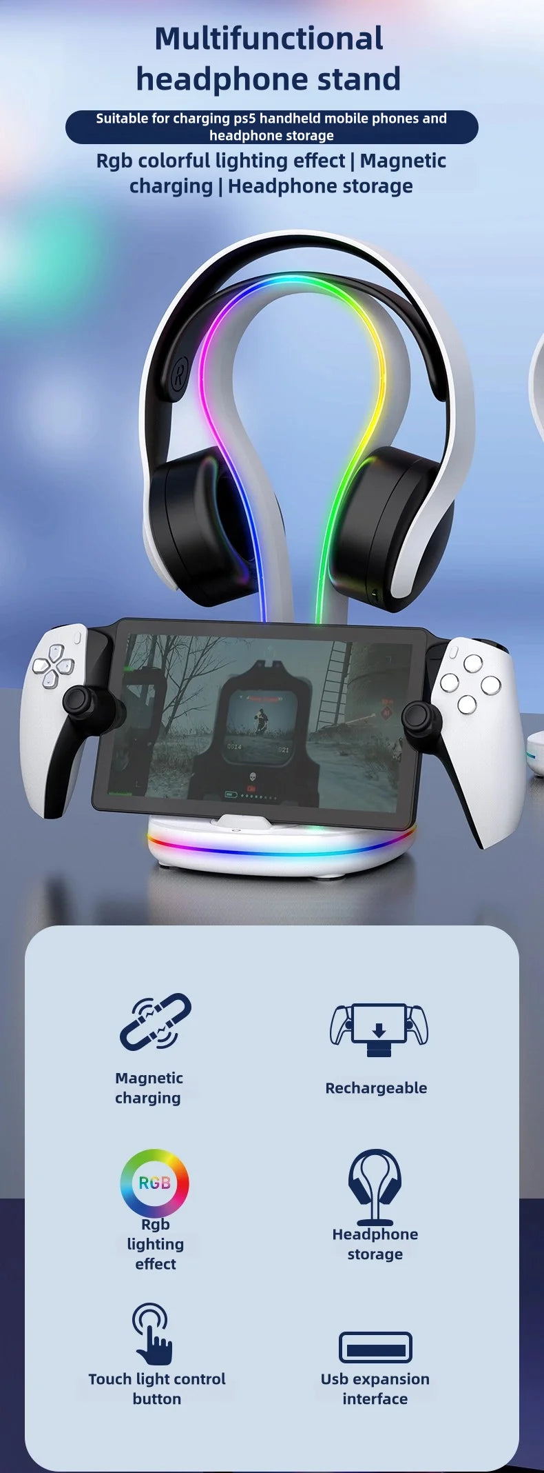 3-in-1 PS Portal Stand – Magnetic Charging Dock & Headset Holder for PlayStation Remote Player