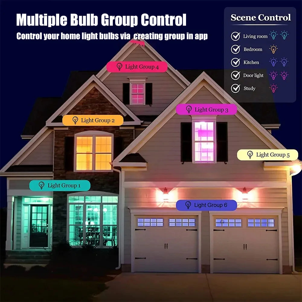 Bluetooth Smart LED Bulb – E27 RGB + Warm & Cool White, 15W Tuya App Control (85–265V)