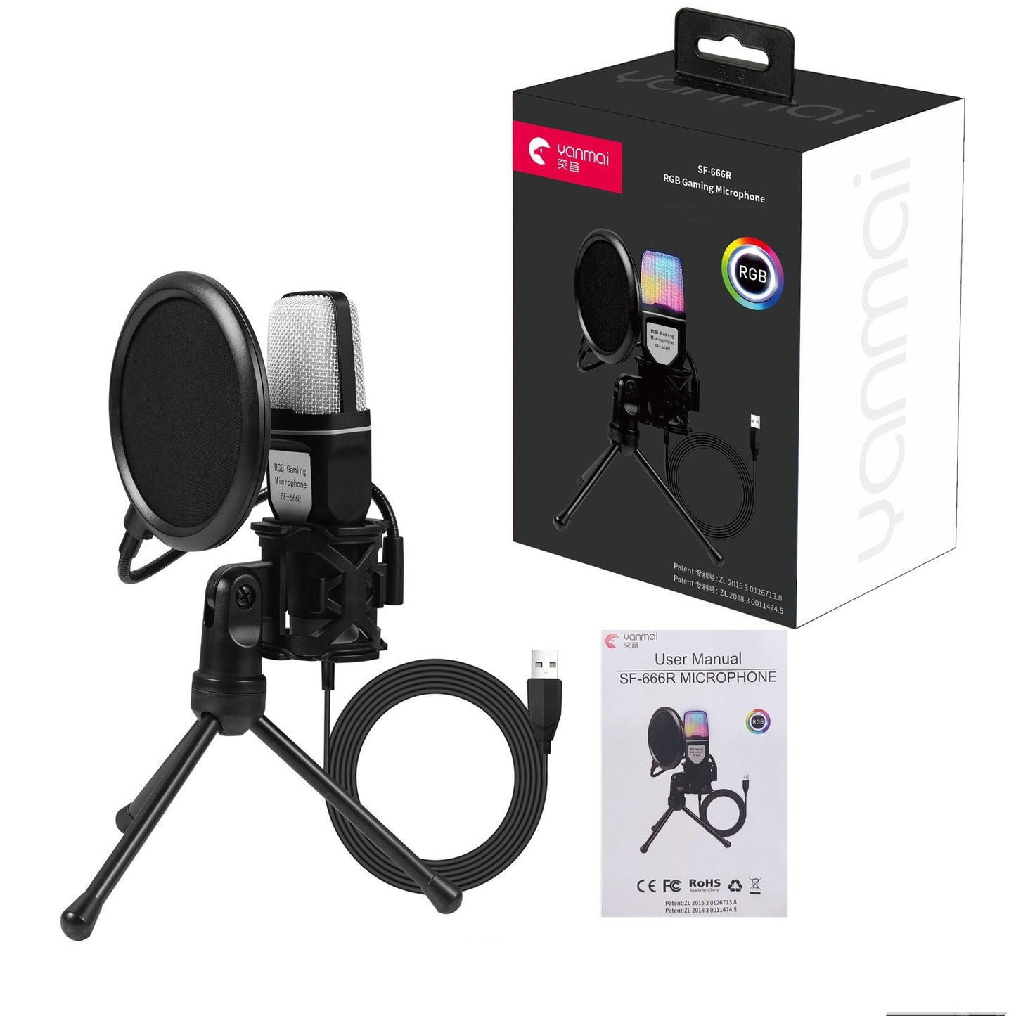 Microphone de jeu eSport à condensateur RVB