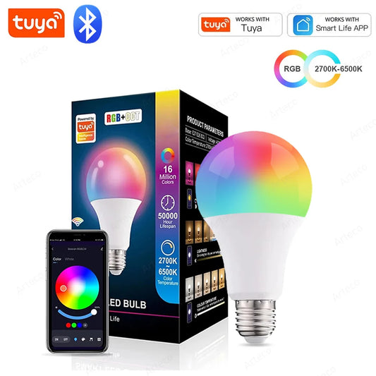 Bluetooth Smart LED Bulb – E27 RGB + Warm & Cool White, 15W Tuya App Control (85–265V)