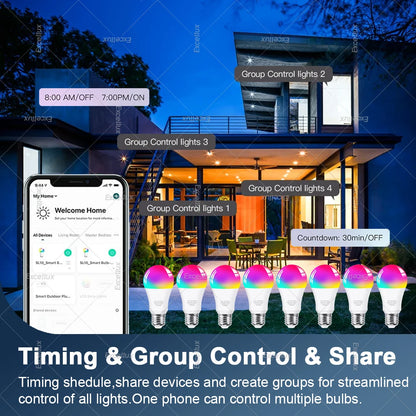 WiFi Smart Led Light Bulbs E27 15W 85-265V Dimmable Smart Led Lamp RGB,2700-6500K,Smart Life App,Voice With Alexa