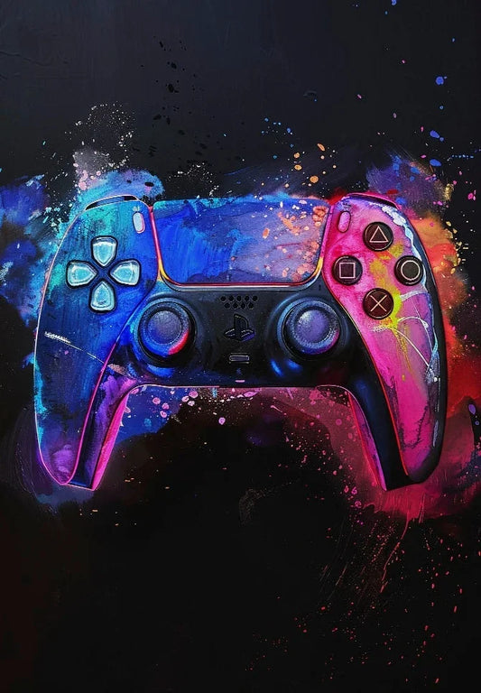 Affiche aquarelle néon pour manette de jeu vidéo PS5